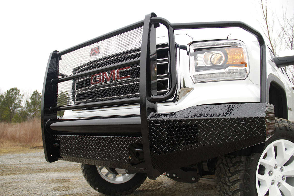 Fab Fours GM07-K2160-1 GMC Sierra 1500 2007-2013 Black Steel Front Bumper Full Guard - BumpeStock