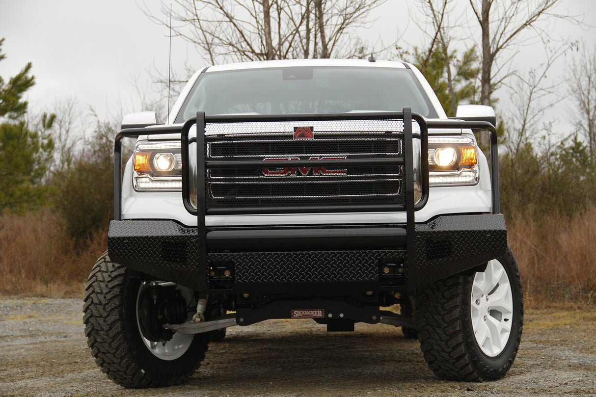Fab Fours GM07-K2160-1 GMC Sierra 1500 2007-2013 Black Steel Front Bumper Full Guard - BumpeStock