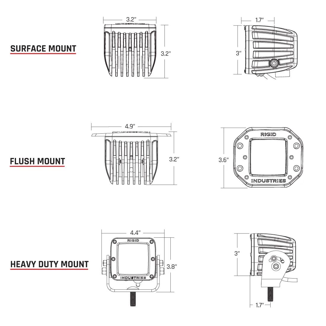Rigid 212513BLK D-Series PRO Spot Diffused Midnight Flush Mount Pair - BumperStock