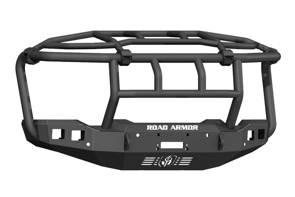 Road Armor Stealth 2202F6B 2020-2023 GMC Sierra 2500/3500 Winch Front Bumper with Titan Guard with Intimidator Guard and Square Light Cutouts - BumperStock