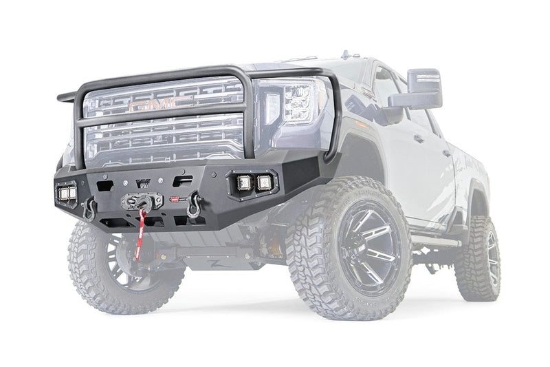 WARN Ascent HD 107178 2020-2023 GMC Sierra 2500/3500 HD Front Winch Bumper with Full Grille Guard - BumperStock