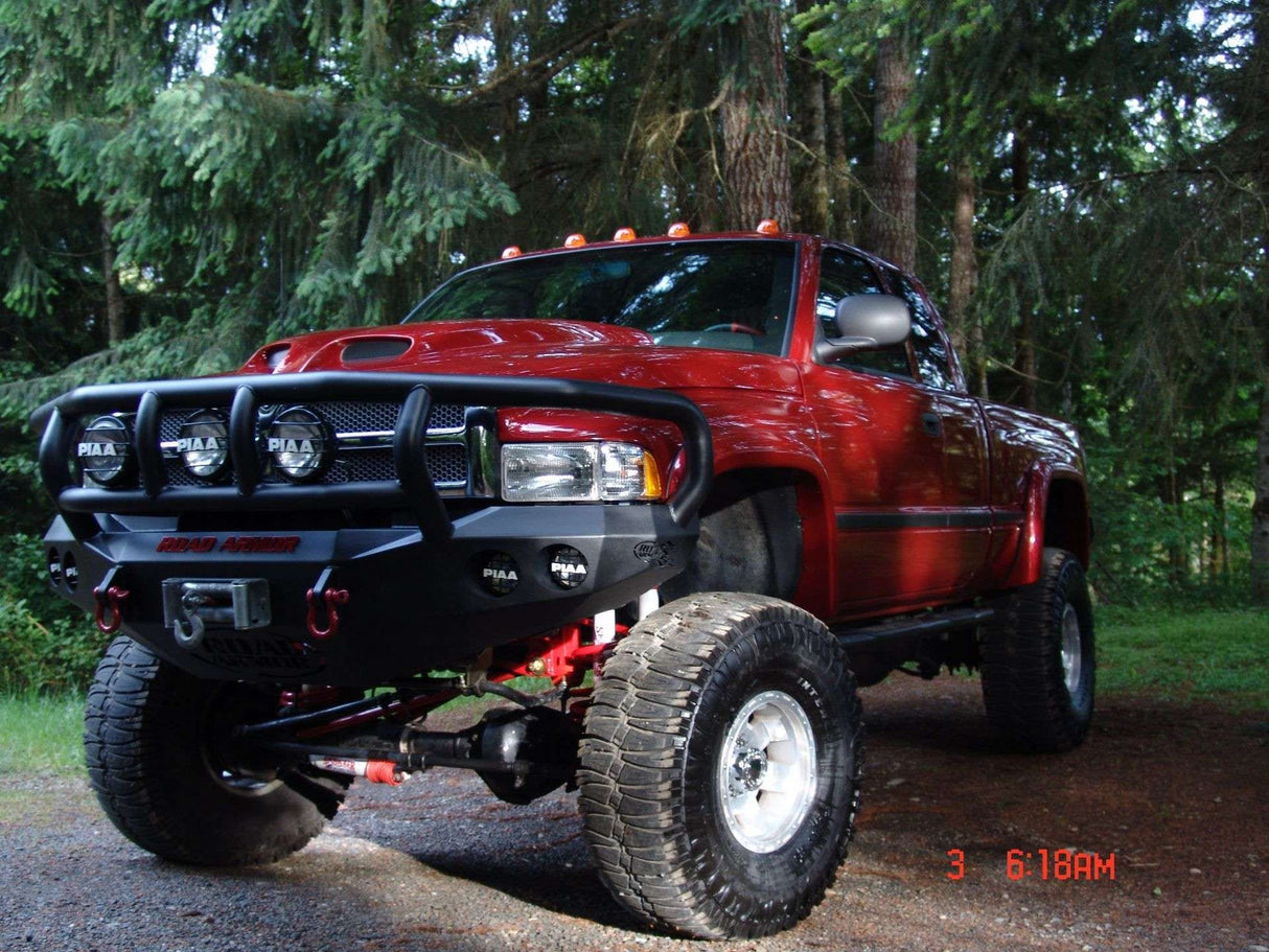 Road Armor Stealth 47002B 1994-1996 Dodge Ram 1500/2500/3500 Winch Front Bumper with Titan II Guard and Round Light Cutouts - BumperStock