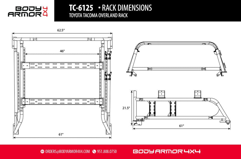 Body Armor TC-6125 Truck Bed Rack Toyota Tacoma 2016-2022