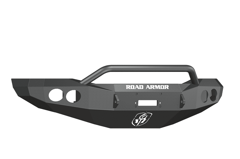 Road Armor 44064B 2006-2009 Dodge Ram 2500/3500/4500/5500 Winch Front Bumper with Pre-Runner Guard and Round Light Holes - Satin Black-BumperStock