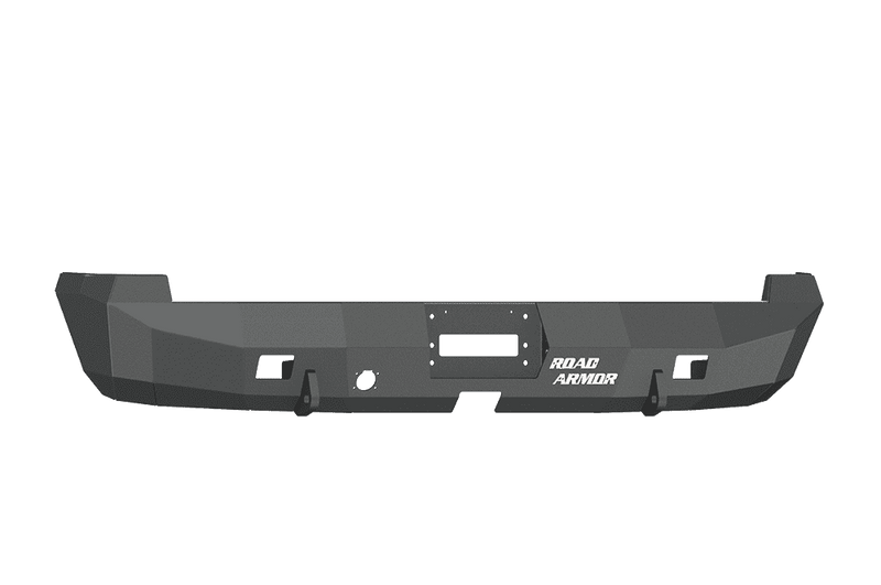 Road Armor 44100B 2003-2009 Dodge Ram 2500/3500/4500/5500 Winch Rear Bumper with Base Guard and Rectangle Light Holes - Satin Black-BumperStock