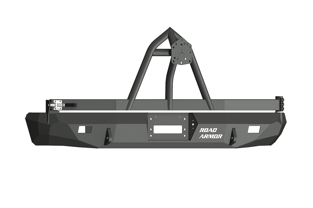 Road Armor 61208B 1999-2007 Ford Excursion Winch Rear Bumper with Tire Carrier Guard and Rectangle Light Holes - Satin Black-BumperStock