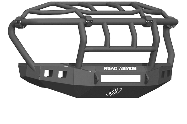 Road Armor 61743B-NW 2017-2020 Ford F450/F550 Non-Winch Front Bumper with Intimidator Guard and Square Light Holes - Satin Black-BumperStock