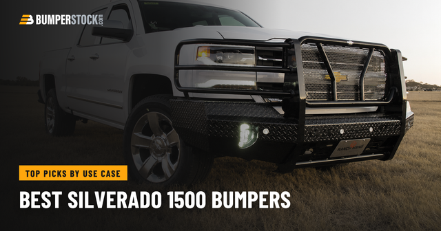 Chevy Silverado 1500 with an aftermarket steel grille-guard front bumper