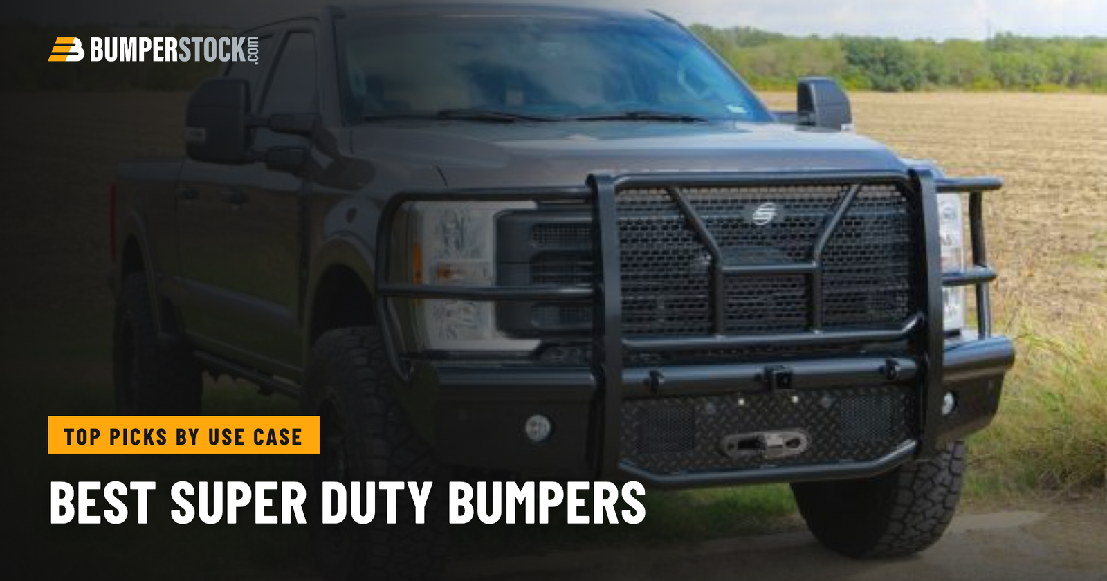 Ford F250 Super Duty with an aftermarket steel front bumper on a job site - BumperStock