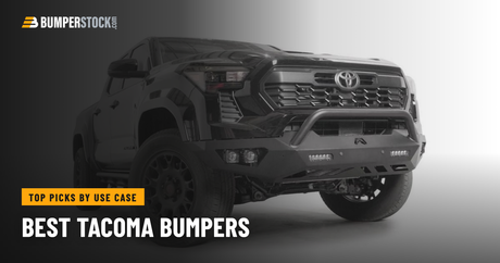 Toyota Tacoma fitted with an aftermarket steel front bumper