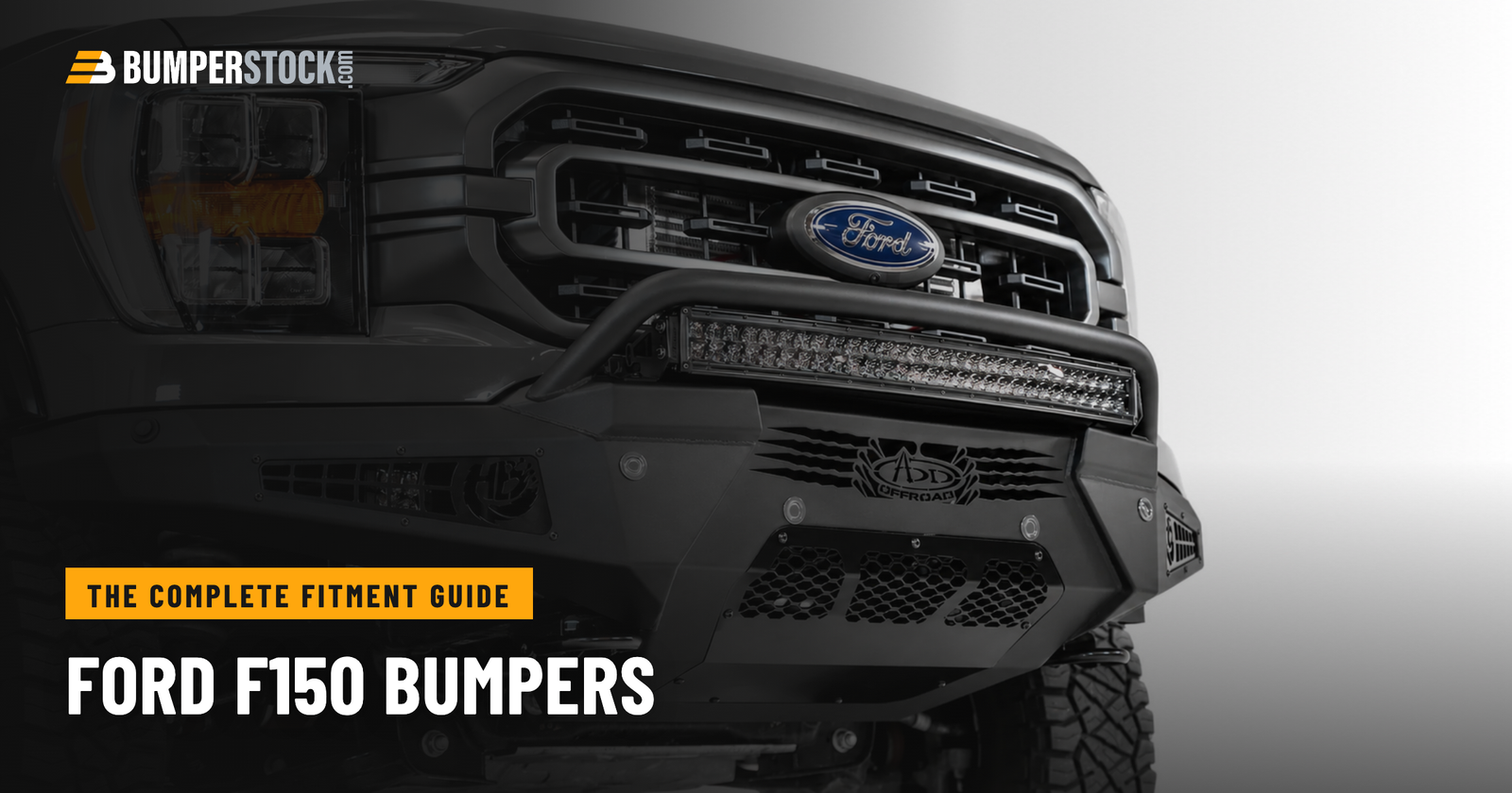 Ford F150 with an aftermarket steel front bumper installed