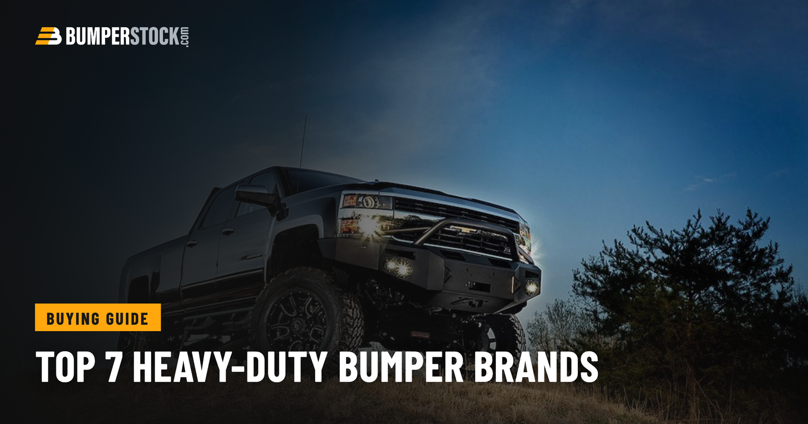 Chevy Silverado 2500 HD with a heavy-duty steel front winch bumper at sunset