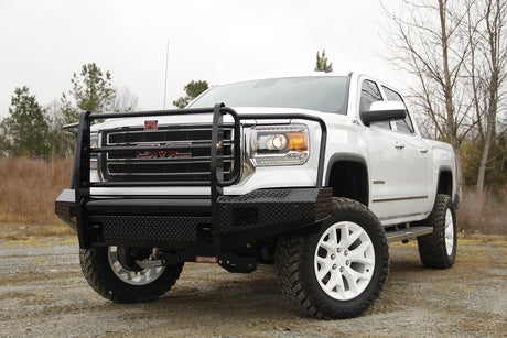 Fab Fours GM07-K2160-1 GMC Sierra 1500 2007-2013 Black Steel Front Bumper Full Guard - BumpeStock