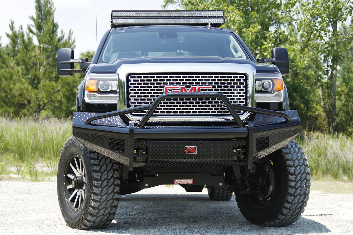 Fab Fours GM11-S2862-1 GMC Sierra 2500/3500 HD 2011-2014 Black Steel Front Bumper Pre-Runner Guard - BumperStock
