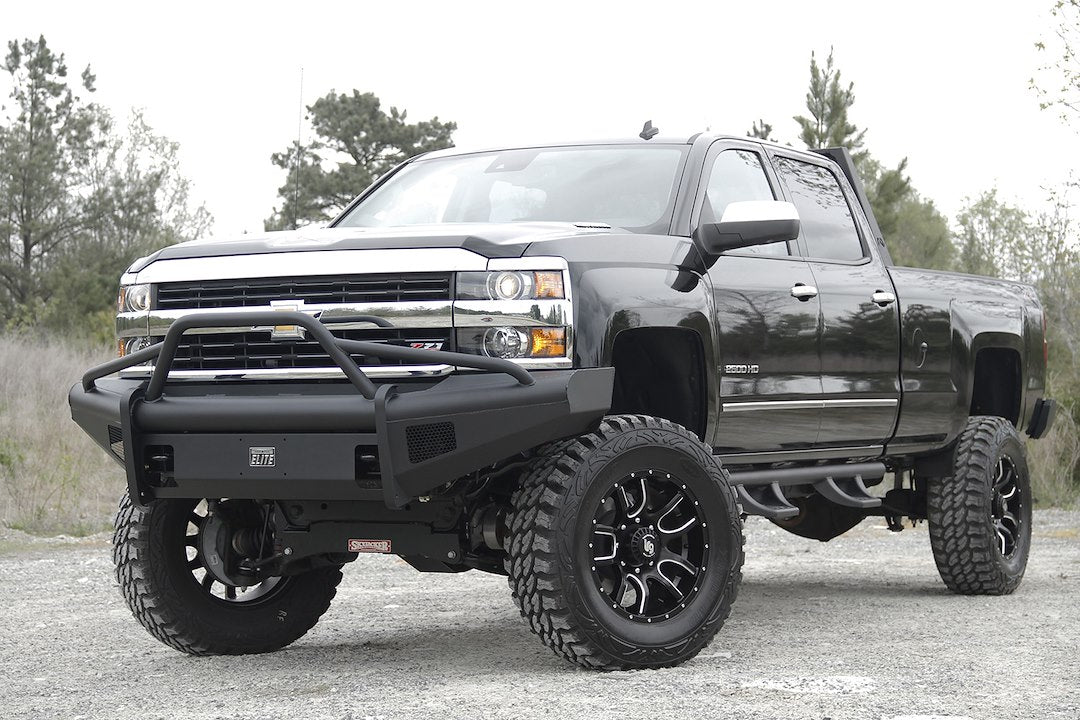 Fab Fours CH14-Q3062-1 2015-2019 Chevy Silverado 2500/3500 HD Black Steel Elite Front Bumper Pre-Runner Guard - BumperStock