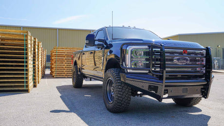 Fab Fours FS23-S5960-1 Ford F250/F350 Super Duty 2023-2025 Black Steel Front Bumper Full Guard - BumperStock