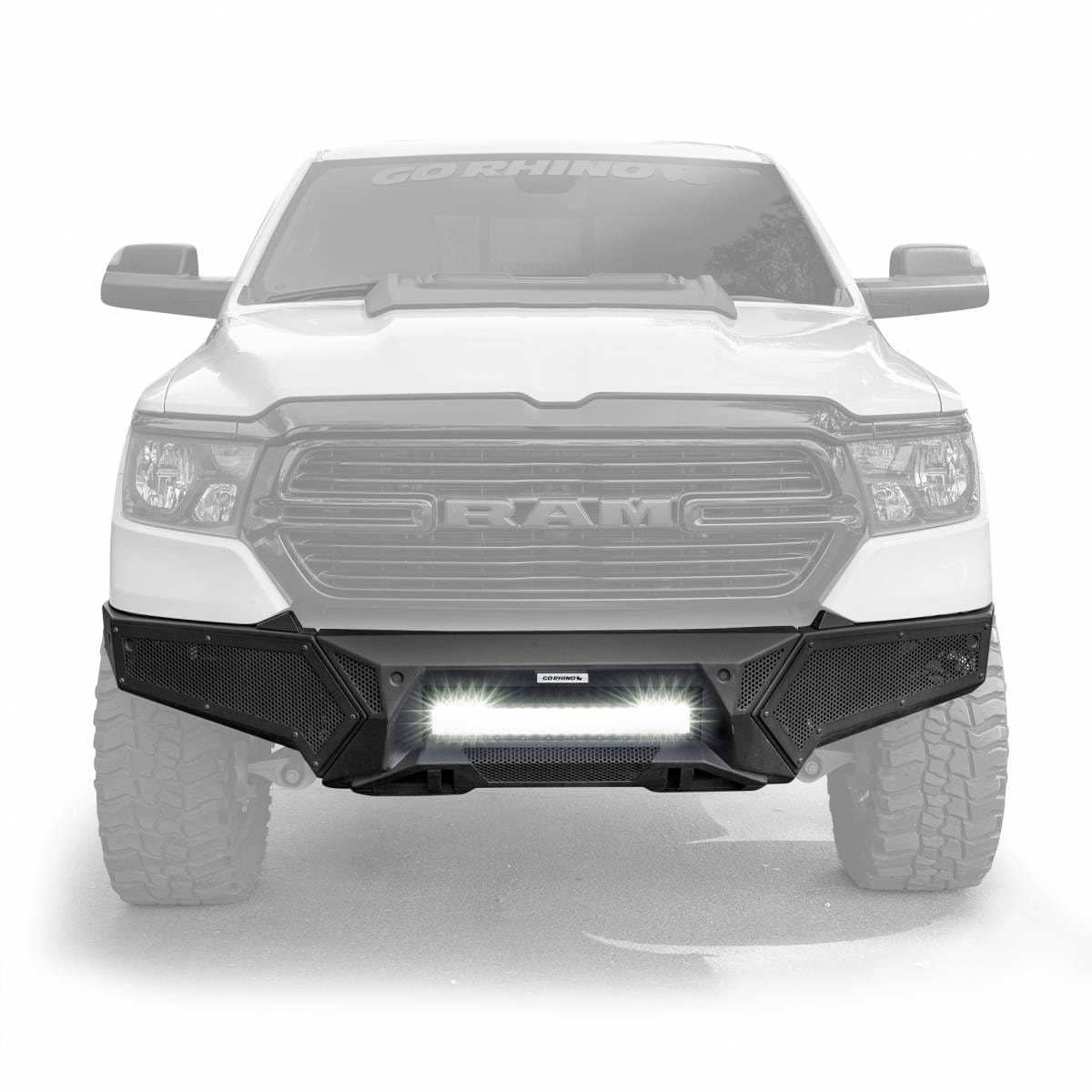 Go Rhino 341301T 2019-2023 Ram 1500 Element Front Bumper with Power Actuated Hide-Away Light Bar Mount - BumperStock