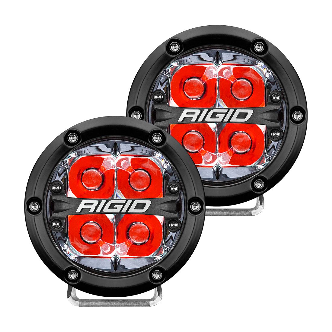 Rigid 360-Series 4 Inch LED Off-Road Spot Optic with Red Backlight Pair - BumperStock