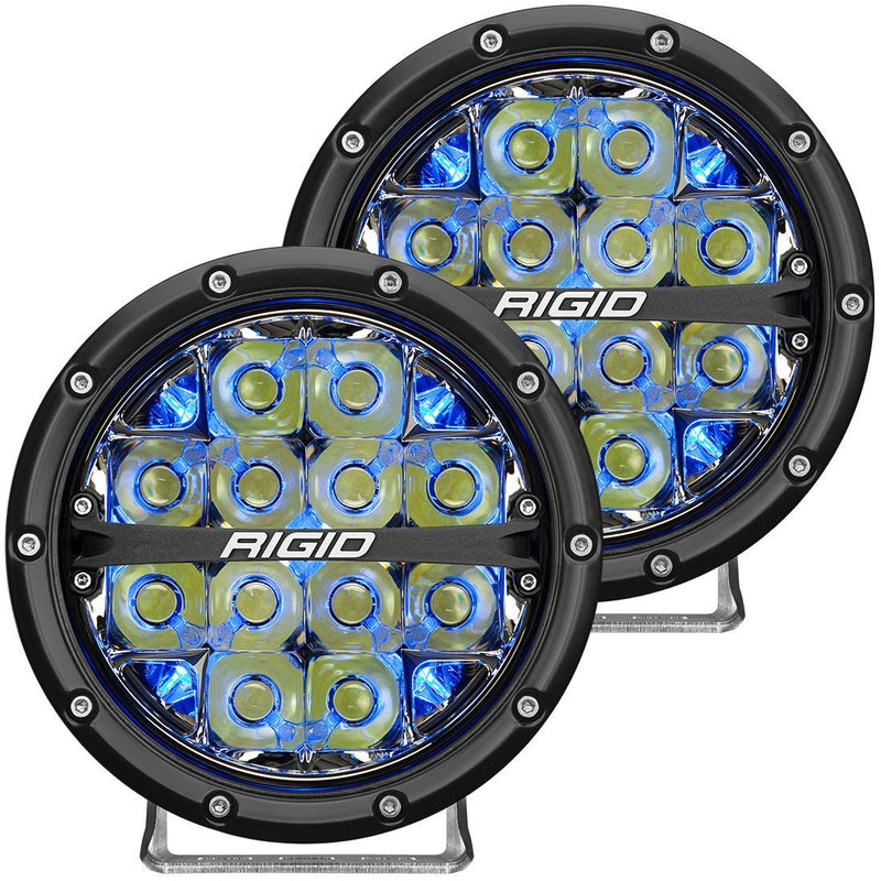 Rigid 36202 360-Series 6 Inch LED Off-Road Spot Optic with Blue Backlight Pair - BumperStock