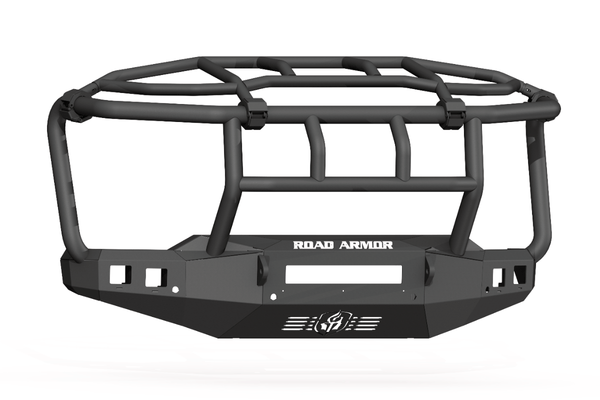 Road Armor Stealth 3202F6B-NW 2020-2023 Chevy Silverado 2500/3500 HD Non-Winch Front Bumper with Titan Guard with Intimidator Guard and Square Light Cutouts - BumperStock