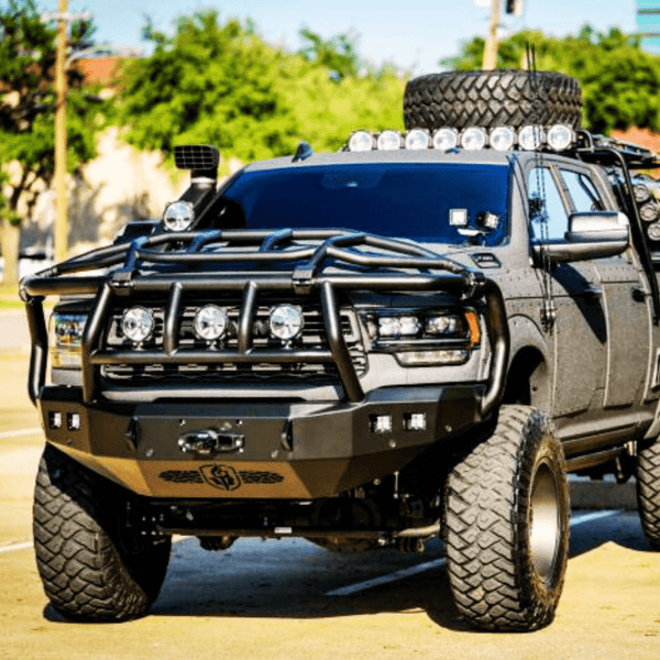 Road Armor Stealth 4192F6B 2019-2023 Ram 2500/3500 Winch Front Bumper with Titan Guard with Intimidator Guard and Square Light Cutouts - BumperStock