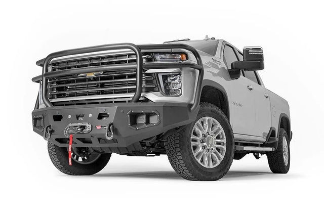 WARN Ascent HD 107005 2020-2023 Chevy Silverado 2500/3500 HD Front Winch Bumper with Full Grille Guard - BumperStock