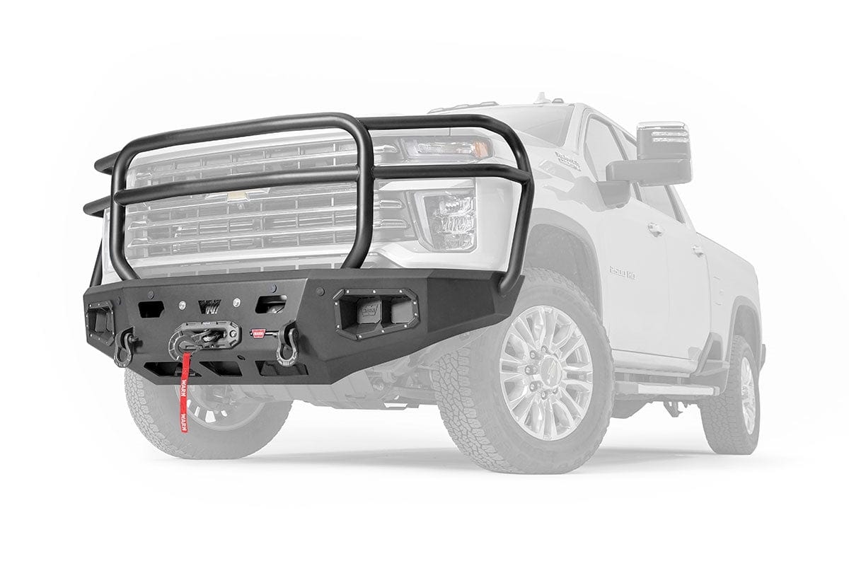 WARN Ascent HD 107005 2020-2023 Chevy Silverado 2500/3500 HD Front Winch Bumper with Full Grille Guard - BumperStock