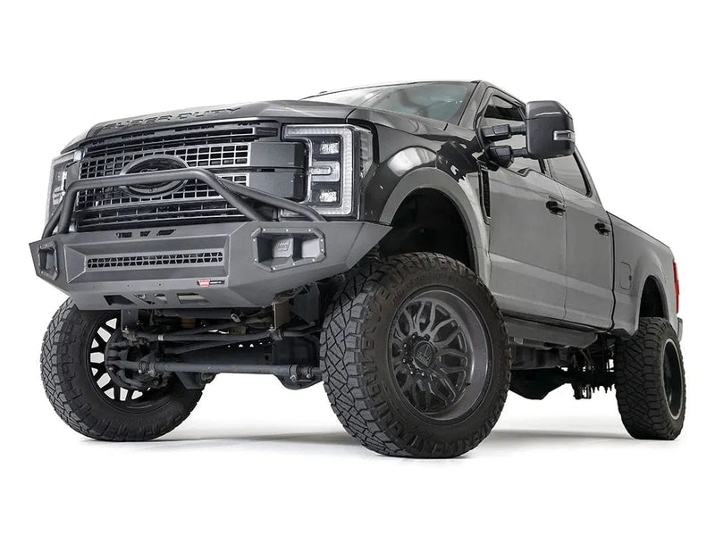 Warn Ascent XP 107290 low-profile front bumper with Baja-style center tube on Ford Super Duty - BumperStock