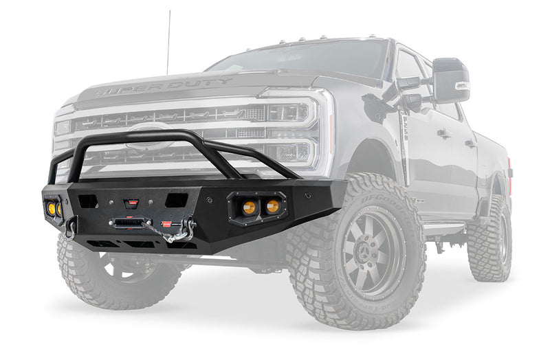 Warn Ascent HD 110631 2023 Ford F250/F350 Super Duty Front Winch Bumper with Pre-Runner Guard - BumperStock