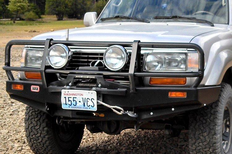 ARB 3411050 Toyota Land Cruiser 1990-1997 Deluxe Front Bumper 80 Series Winch Ready with Grille Guard, Black Powder Coat Finish-BumperStock