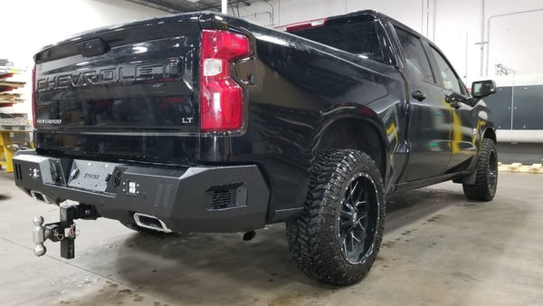 thumbnail image 2 of Rear Bumper Assembly For 2019-2023 Chevy Silverado 1500 Sierra - Black Steel, W/ Park Assist Holes, Tim-auto 2 of 6