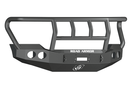 Road Armor Stealth 611402B 2011-2016 Ford F250/F350/F450/F550 Super Duty Winch Front Bumper with Titan II Guard and Round Light Cutouts - BumperStock