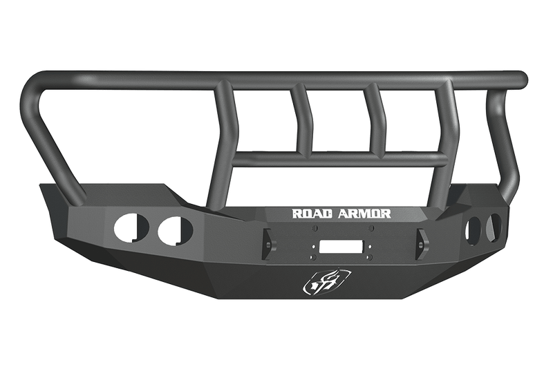 Road Armor Stealth 611402B 2011-2016 Ford F250/F350/F450/F550 Super Duty Winch Front Bumper with Titan II Guard and Round Light Cutouts - BumperStock
