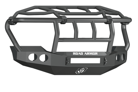 Road Armor Stealth 611403B-NW 2011-2016 Ford F250/F350/F450/F550 Super Duty Non-Winch Front Bumper with Titan Guard with Intimidator Guard and Round Light Cutouts - BumperStock
