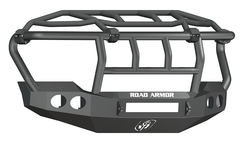 Road Armor Stealth 611403B-NW 2011-2016 Ford F250/F350/F450/F550 Super Duty Non-Winch Front Bumper with Titan Guard with Intimidator Guard and Round Light Cutouts - BumperStock