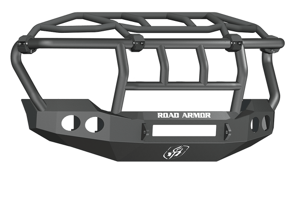 Road Armor Stealth 611403B-NW 2011-2016 Ford F250/F350/F450/F550 Super Duty Non-Winch Front Bumper with Titan Guard with Intimidator Guard and Round Light Cutouts - BumperStock