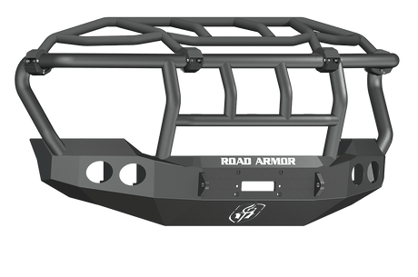 Road Armor Stealth 611403B 2011-2016 Ford F250/F350/F450/F550 Super Duty Winch Front Bumper with Titan Guard with Intimidator Guard and Round Light Cutouts - BumperStock