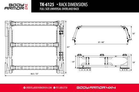 Body Armor TK-6125 Full Size Universal Bed Rack