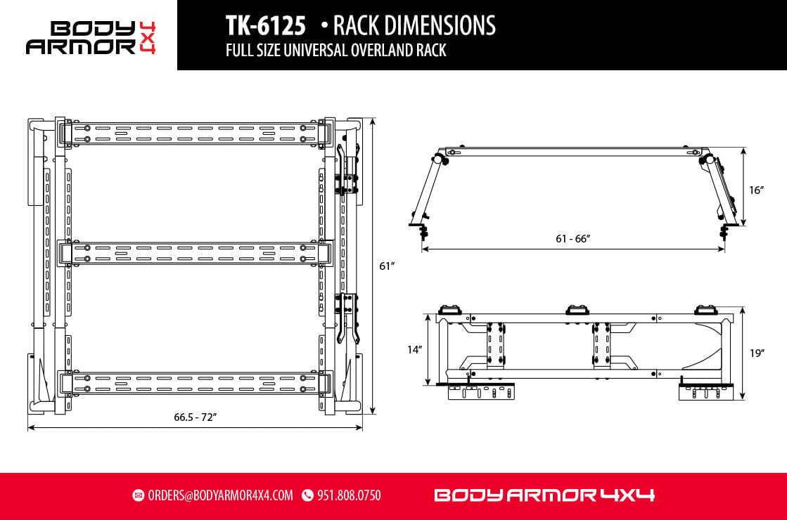 Body Armor TK-6125 Full Size Universal Bed Rack