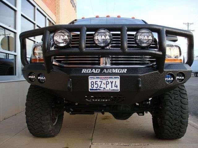 Road Armor Stealth 44062B 2006-2009 Dodge Ram 2500/3500/4500/5500 Winch Front Bumper with Titan II Guard and Round Light Cutouts - BumperStock
