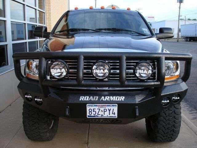 Road Armor Stealth 44062B 2006-2009 Dodge Ram 2500/3500/4500/5500 Winch Front Bumper with Titan II Guard and Round Light Cutouts - BumperStock