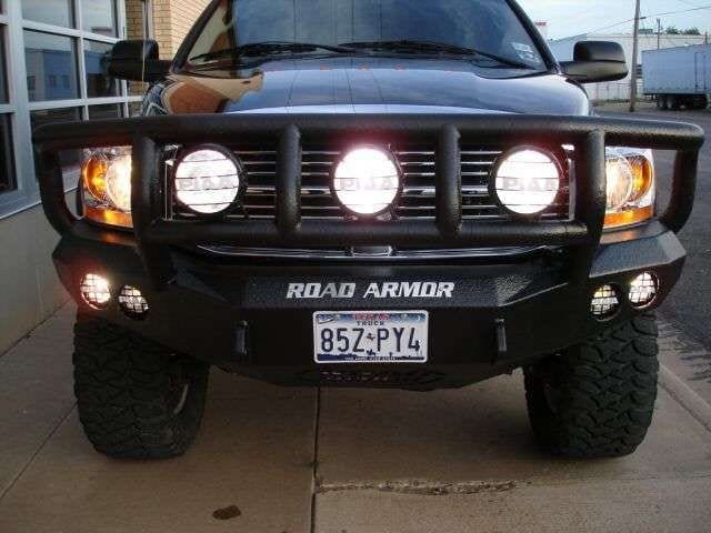Road Armor Stealth 44062B 2006-2009 Dodge Ram 2500/3500/4500/5500 Winch Front Bumper with Titan II Guard and Round Light Cutouts - BumperStock