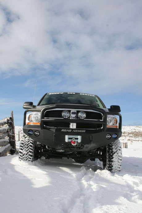 Road Armor Stealth 44065B 2006-2009 Dodge Ram 2500/3500/4500/5500 Winch Front Bumper with Lonestar Guard and Round Light Cutouts - BumperStock