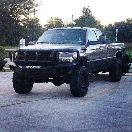 Road Armor Stealth 47002B 1994-1996 Dodge Ram 1500/2500/3500 Winch Front Bumper with Titan II Guard and Round Light Cutouts - BumperStock