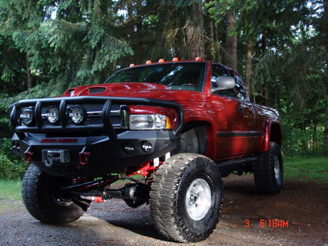 Road Armor Stealth 47002B 1994-1996 Dodge Ram 1500/2500/3500 Winch Front Bumper with Titan II Guard and Round Light Cutouts - BumperStock