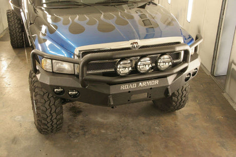 Road Armor Stealth 47005B 1994-1996 Dodge Ram 1500/2500/3500 Winch Front Bumper with Lonestar Guard and Round Light Cutouts - BumperStock