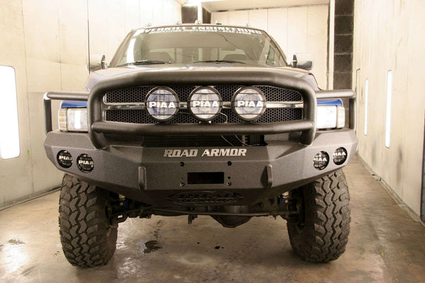 Road Armor Stealth 47005B 1994-1996 Dodge Ram 1500/2500/3500 Winch Front Bumper with Lonestar Guard and Round Light Cutouts - BumperStock