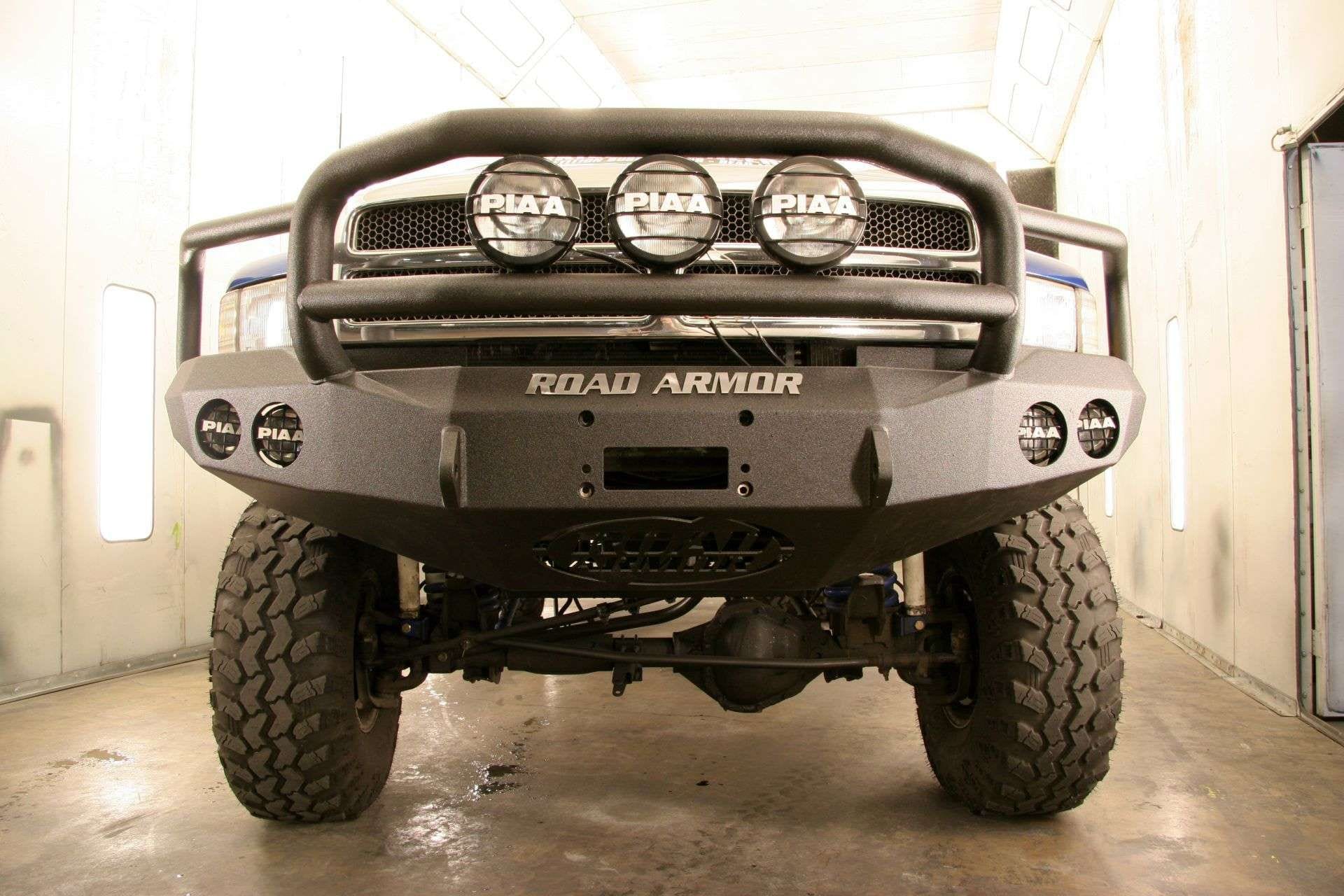 Road Armor Stealth 47005B 1994-1996 Dodge Ram 1500/2500/3500 Winch Front Bumper with Lonestar Guard and Round Light Cutouts - BumperStock
