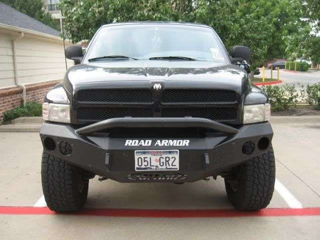 Road Armor Stealth 47014B 1997-2001 Dodge Ram 1500 Winch Front Bumper with Pre-Runner Guard and Round Light Cutouts - BumperStock