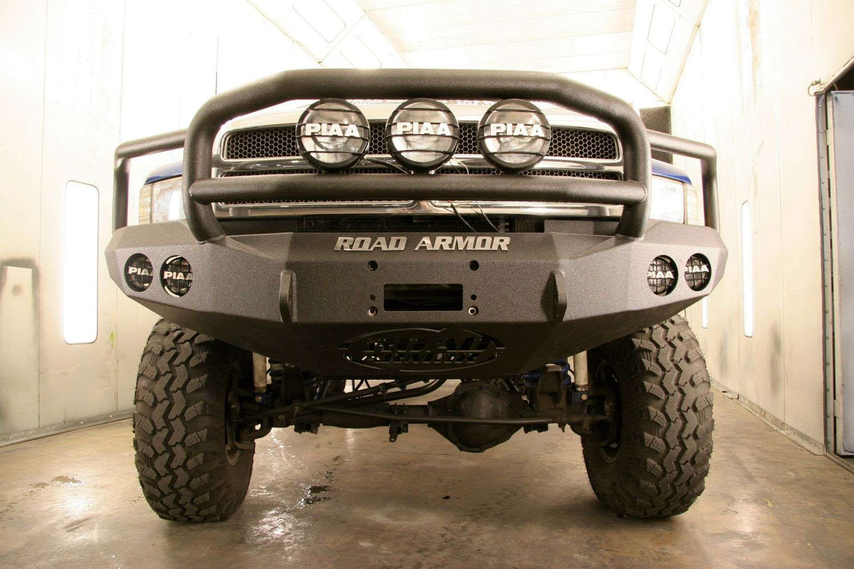 Road Armor Stealth 47015B 1997-2001 Dodge Ram 1500 Winch Front Bumper with Lonestar Guard and Round Light Cutouts - BumperStock